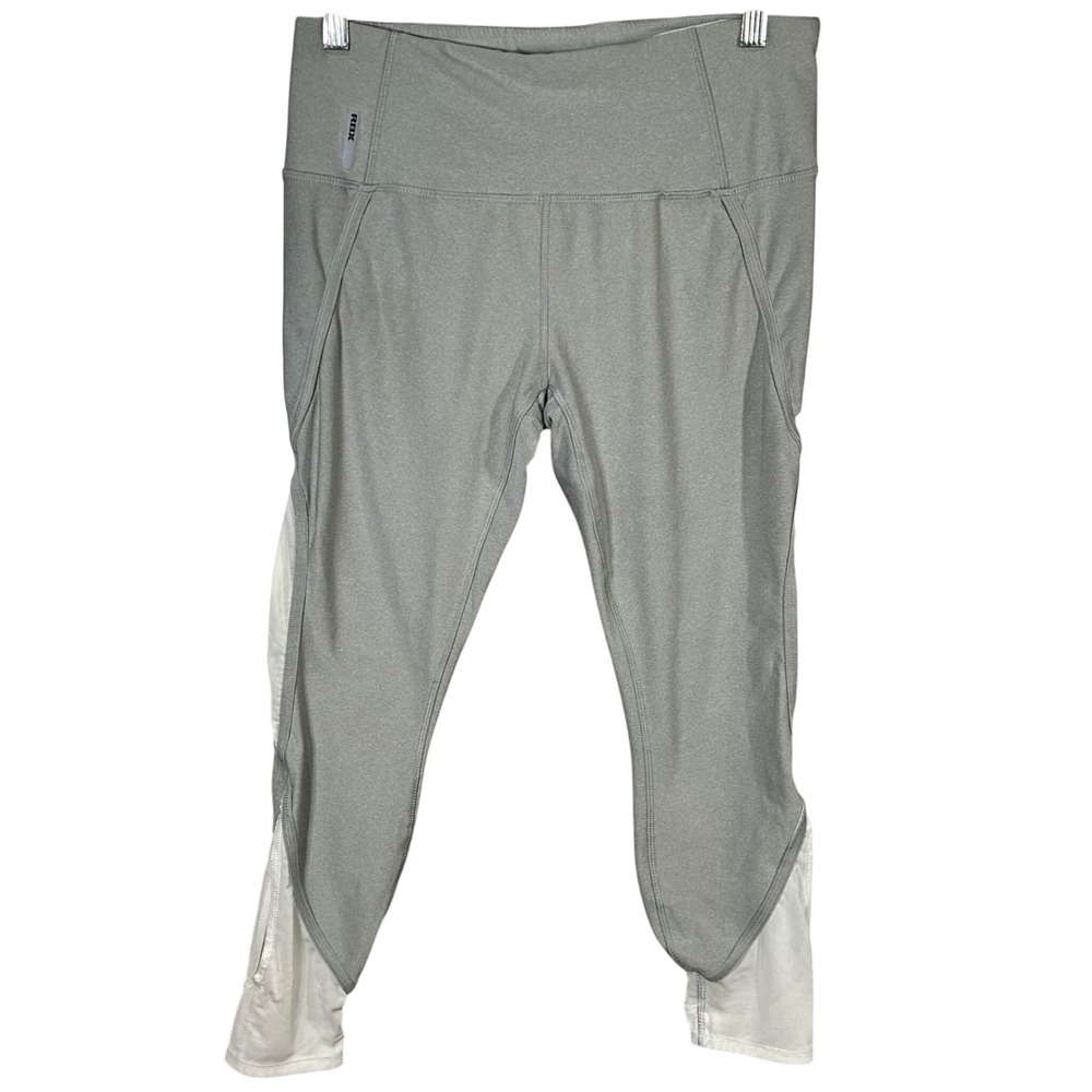 RBX Women Gray White Mesh Panel Athletic Leggings Size Large Activewear Gym‎
